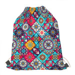 Bohemian Indian Mandala Patchwork Print Drawstring Bag