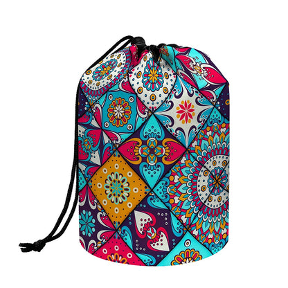 Bohemian Indian Mandala Patchwork Print Drawstring Makeup Bag