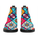 Bohemian Indian Mandala Patchwork Print Flat Ankle Boots