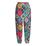 Bohemian Indian Mandala Patchwork Print Fleece Lined Knit Pants