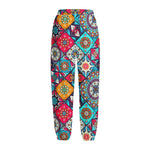Bohemian Indian Mandala Patchwork Print Fleece Lined Knit Pants