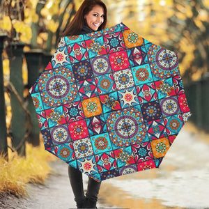 Bohemian Indian Mandala Patchwork Print Foldable Umbrella