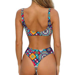 Bohemian Indian Mandala Patchwork Print Front Bow Tie Bikini