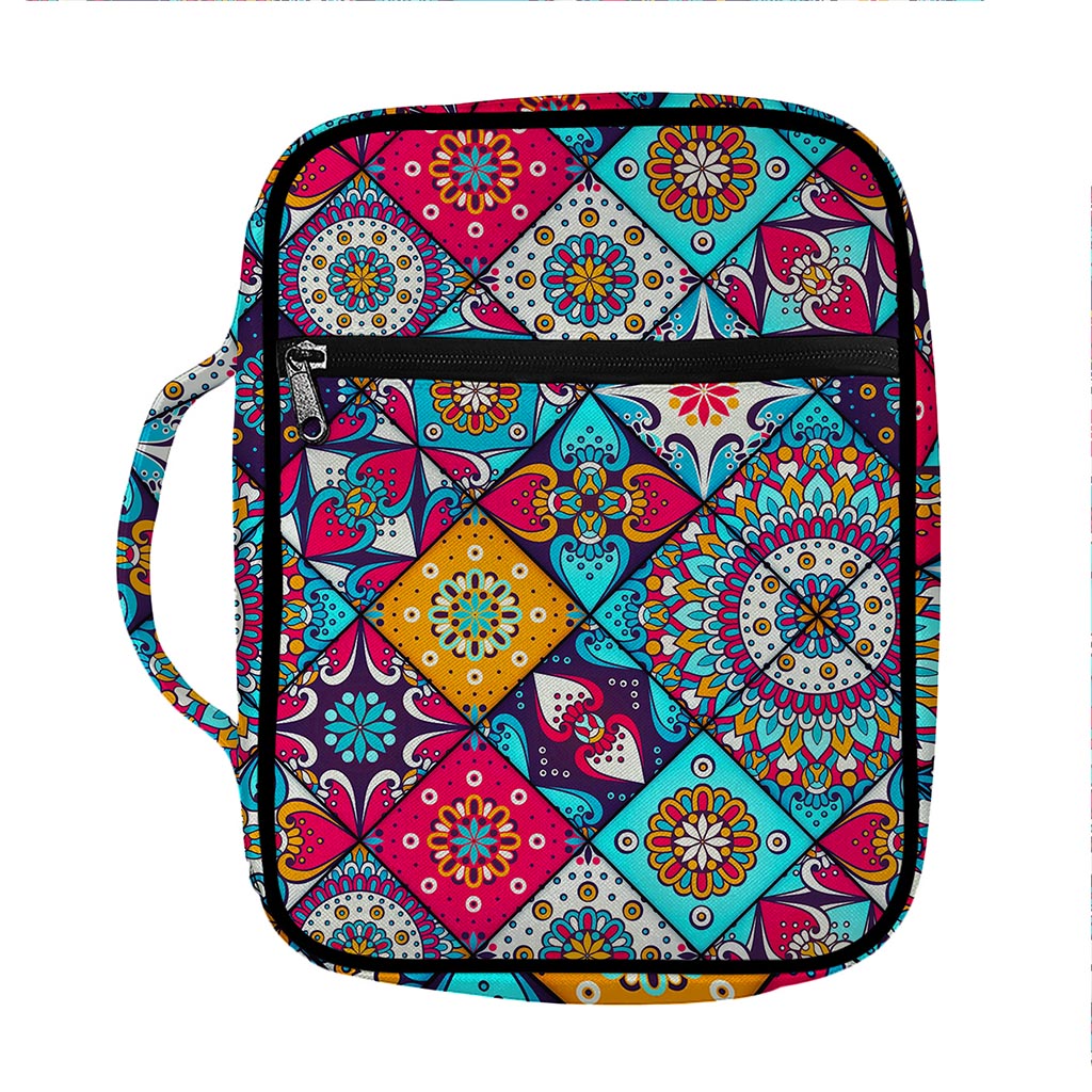 Bohemian Indian Mandala Patchwork Print Front Pocket Bible Bag