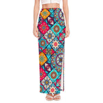 Bohemian Indian Mandala Patchwork Print High Slit Maxi Skirt