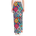 Bohemian Indian Mandala Patchwork Print High Slit Maxi Skirt