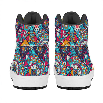 Bohemian Indian Mandala Patchwork Print High Top Leather Sneakers