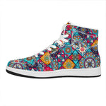 Bohemian Indian Mandala Patchwork Print High Top Leather Sneakers