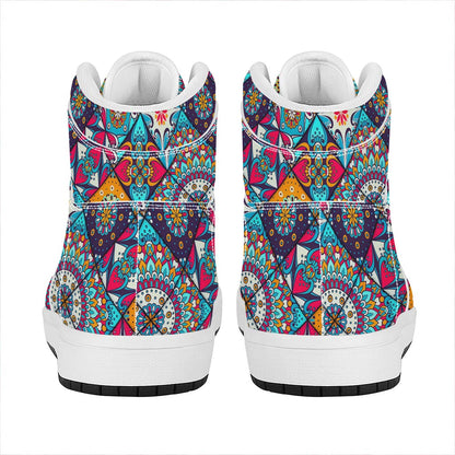 Bohemian Indian Mandala Patchwork Print High Top Leather Sneakers