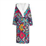 Bohemian Indian Mandala Patchwork Print Hooded Bathrobe