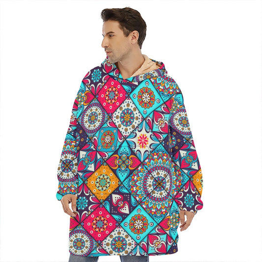 Bohemian Indian Mandala Patchwork Print Hoodie Blanket