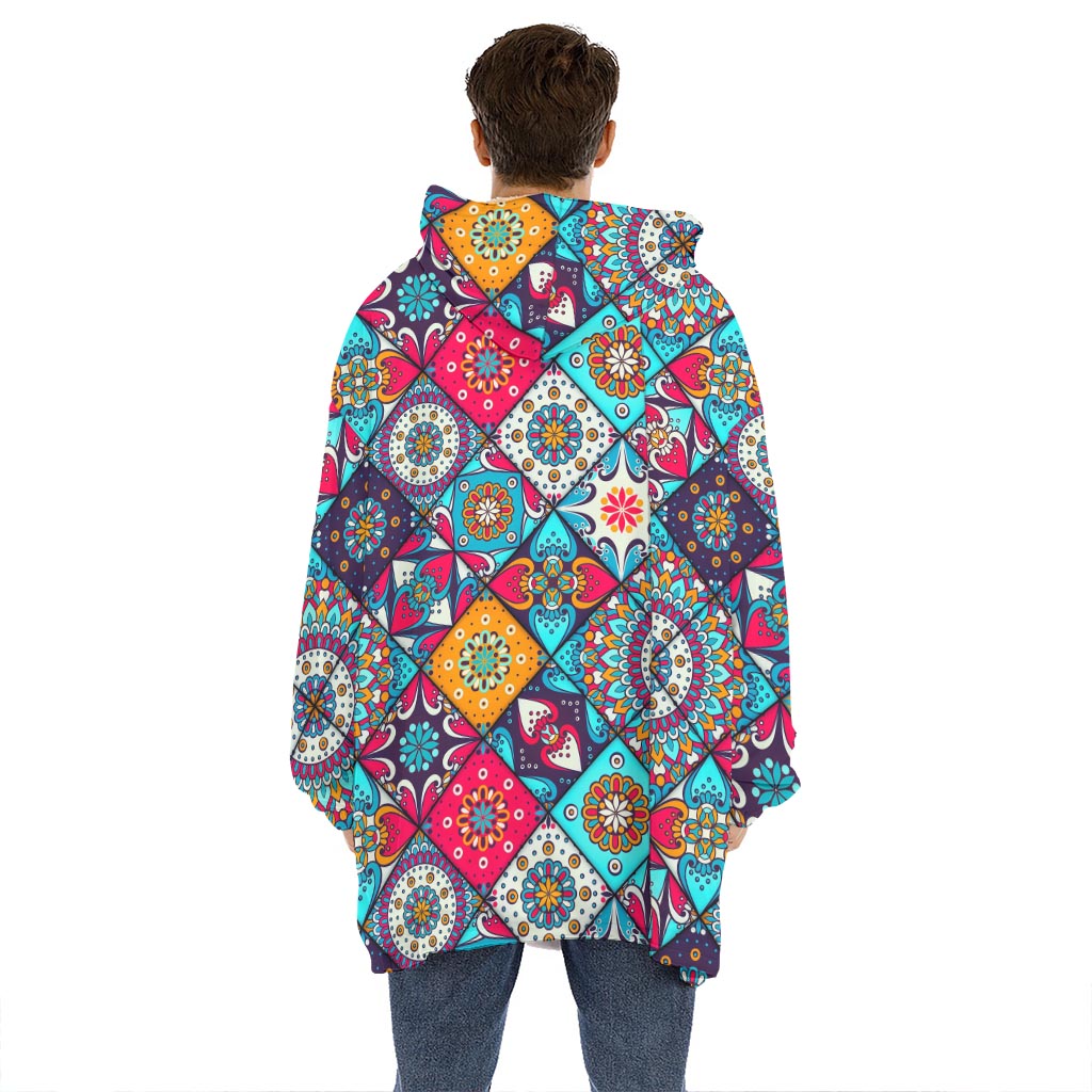Bohemian Indian Mandala Patchwork Print Hoodie Blanket