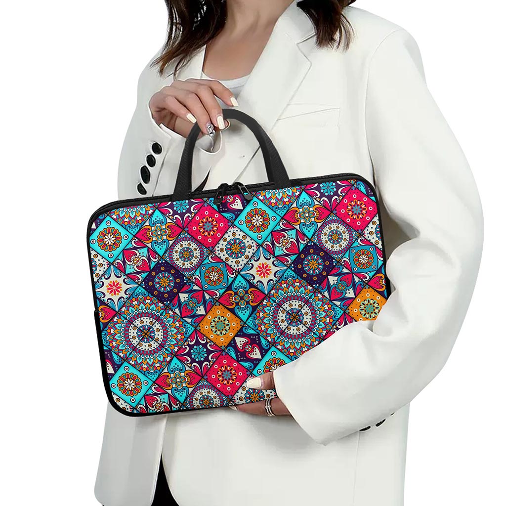 Bohemian Indian Mandala Patchwork Print Laptop Sleeve With Handle
