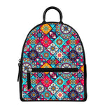 Bohemian Indian Mandala Patchwork Print Leather Backpack