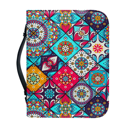 Bohemian Indian Mandala Patchwork Print Leather Bible Cover