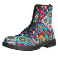 Bohemian Indian Mandala Patchwork Print Lace-Up Boots