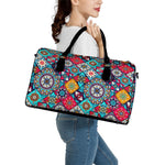 Bohemian Indian Mandala Patchwork Print Leather Duffle Bag