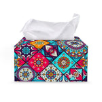 Bohemian Indian Mandala Patchwork Print Leather Tissue Box Cover