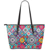 Bohemian Indian Mandala Patchwork Print Leather Tote Bag