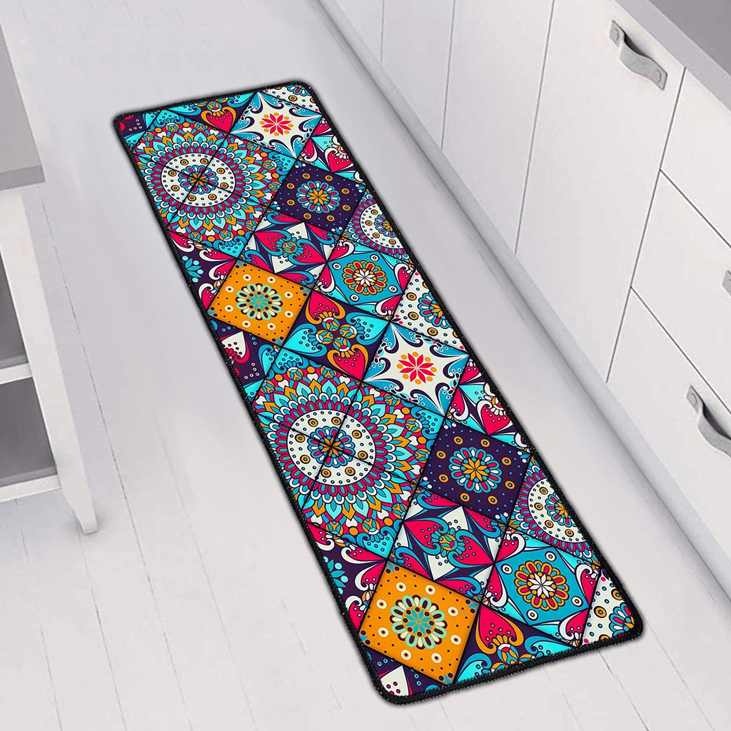 Bohemian Indian Mandala Patchwork Print Long Kitchen Mat