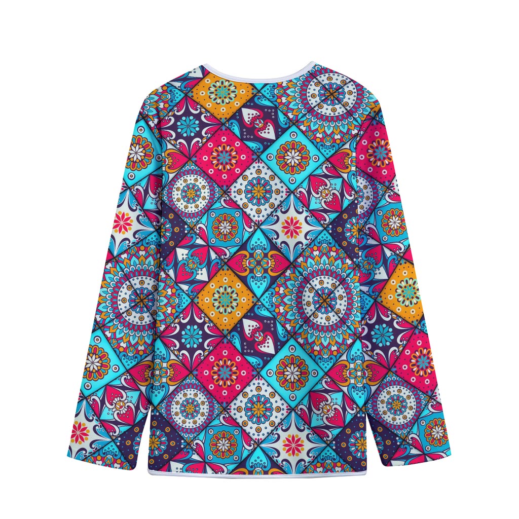 Bohemian Indian Mandala Patchwork Print Long Sleeve Short Coat