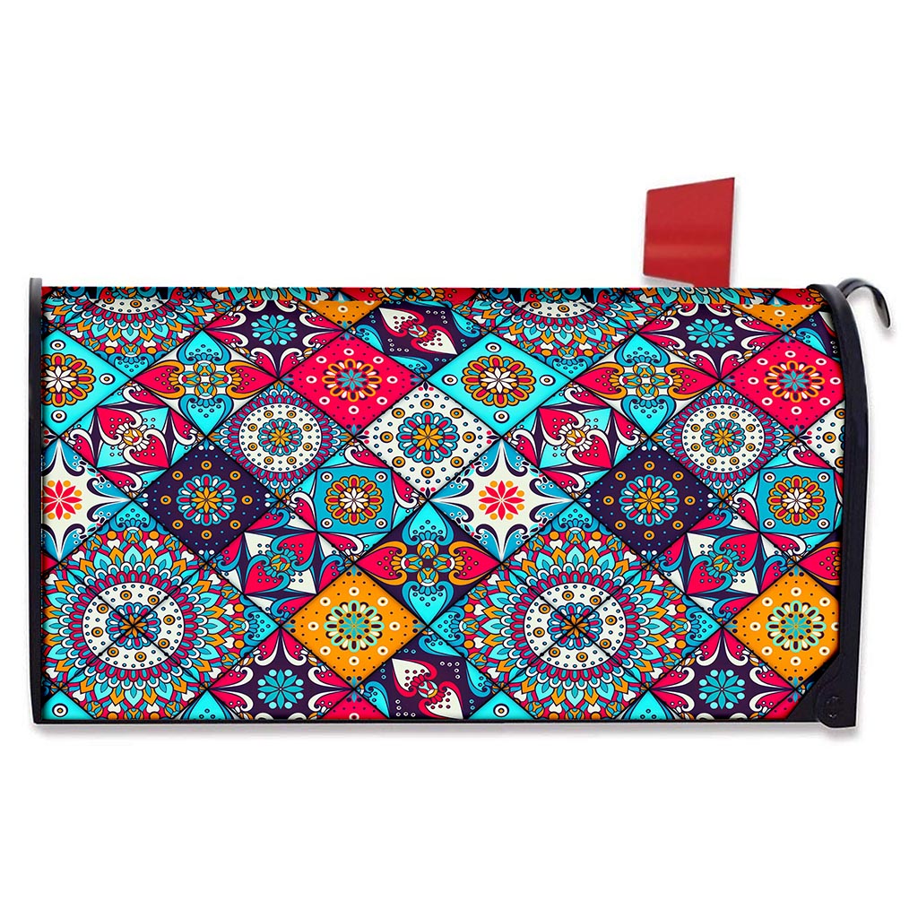 Bohemian Indian Mandala Patchwork Print Mailbox Cover