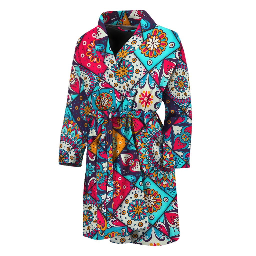 Bohemian Indian Mandala Patchwork Print Men's Bathrobe