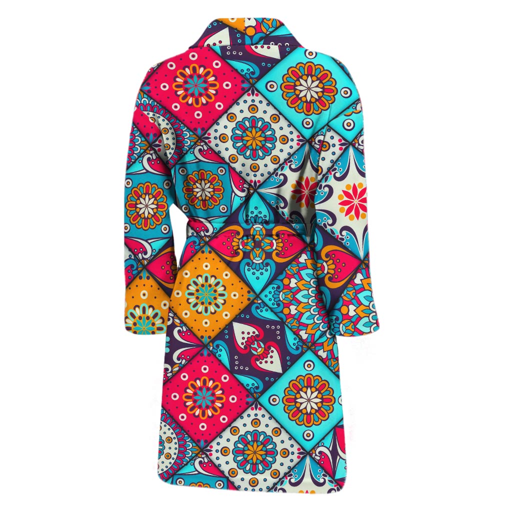 Bohemian Indian Mandala Patchwork Print Men's Bathrobe