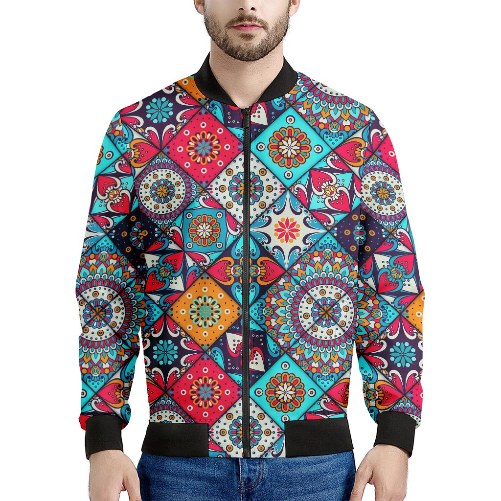 Bohemian Indian Mandala Patchwork Print Men's Bomber Jacket