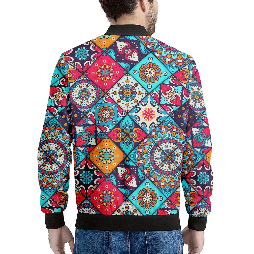 Bohemian Indian Mandala Patchwork Print Men's Bomber Jacket