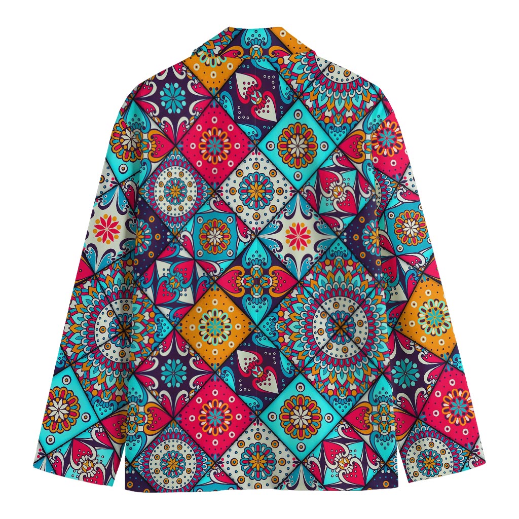 Bohemian Indian Mandala Patchwork Print Men's Cotton Blazer