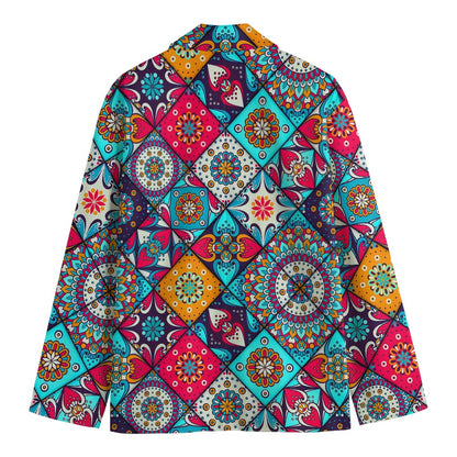 Bohemian Indian Mandala Patchwork Print Men's Cotton Blazer