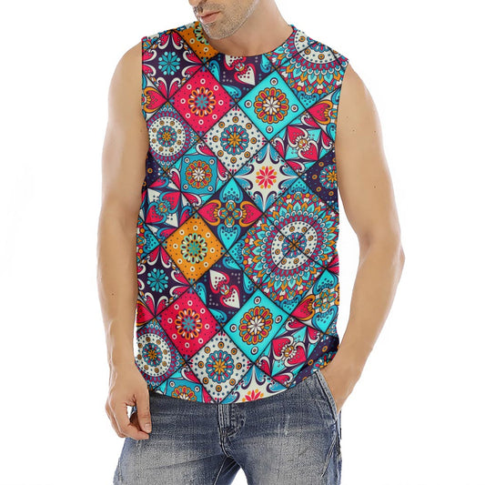 Bohemian Indian Mandala Patchwork Print Men's Fitness Tank Top