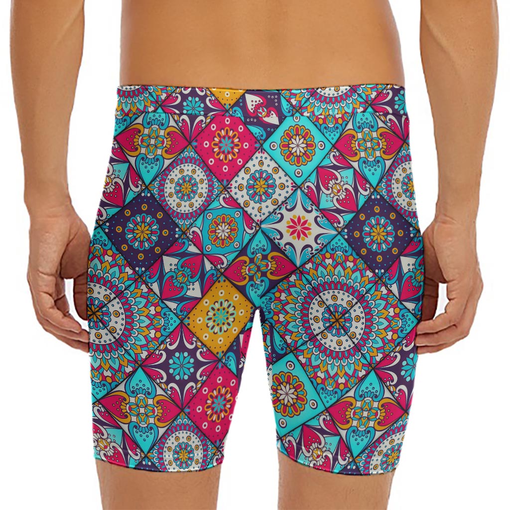 Bohemian Indian Mandala Patchwork Print Men's Long Boxer Briefs