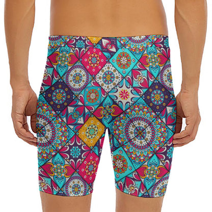 Bohemian Indian Mandala Patchwork Print Men's Long Boxer Briefs