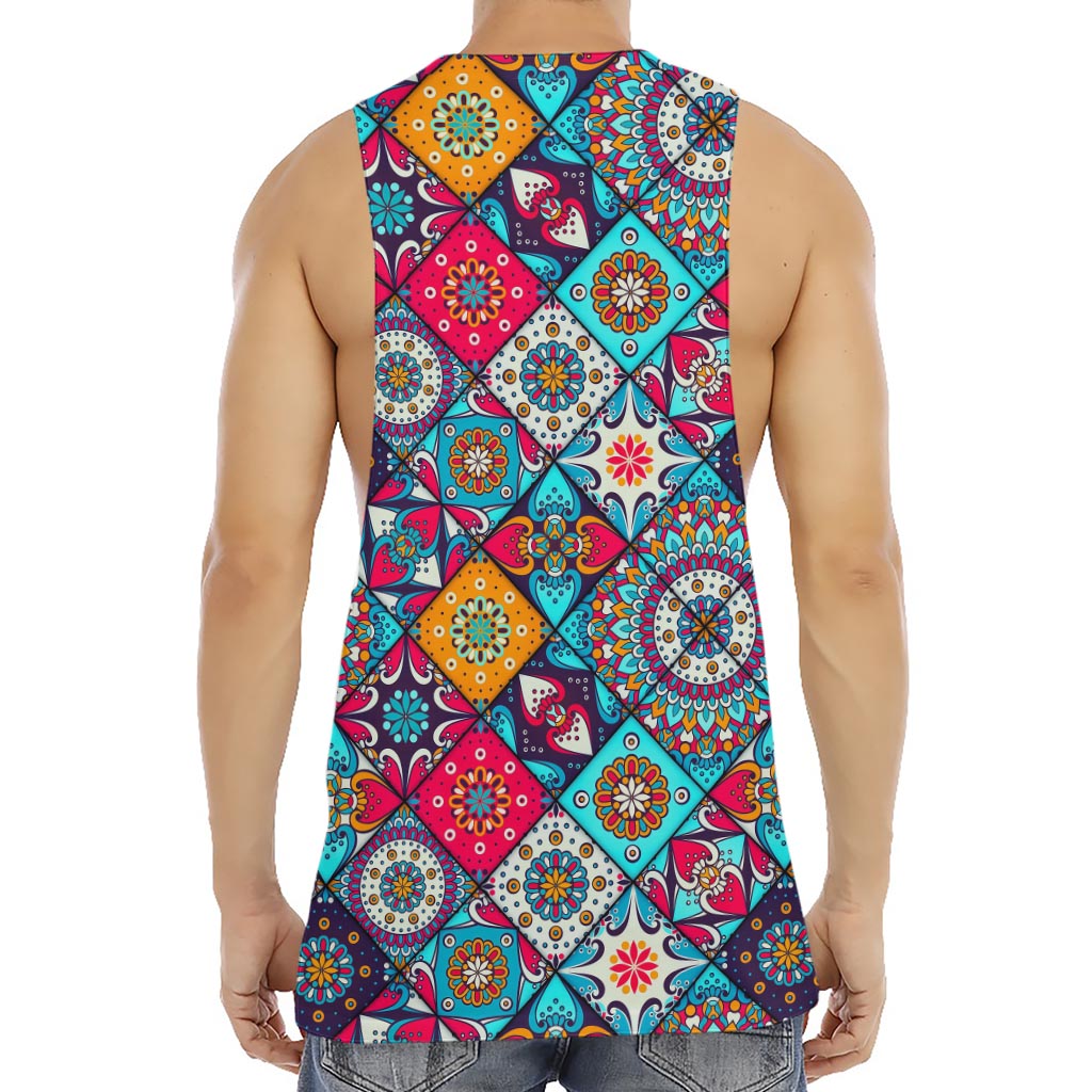 Bohemian Indian Mandala Patchwork Print Men's Muscle Tank Top