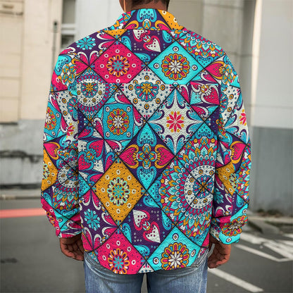 Bohemian Indian Mandala Patchwork Print Men's Shirt Jacket