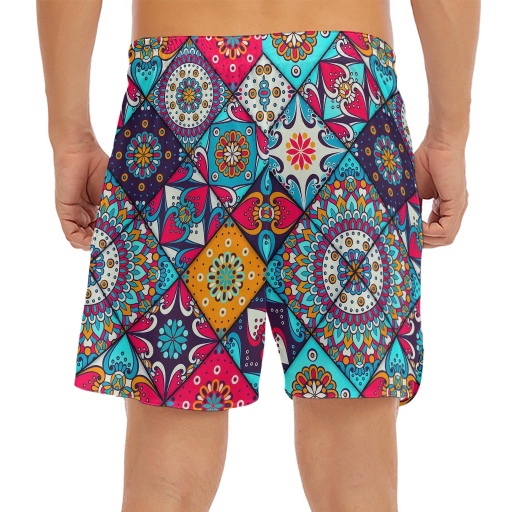 Bohemian Indian Mandala Patchwork Print Men's Split Running Shorts