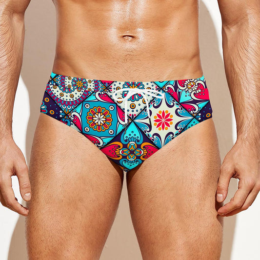 Bohemian Indian Mandala Patchwork Print Men's Swim Briefs