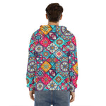 Bohemian Indian Mandala Patchwork Print Men's Velvet Pullover Hoodie