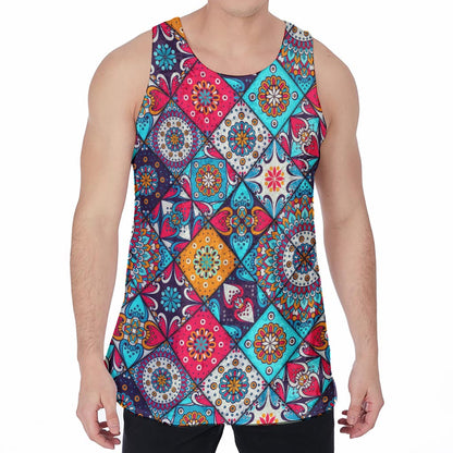 Bohemian Indian Mandala Patchwork Print Men's Velvet Tank Top