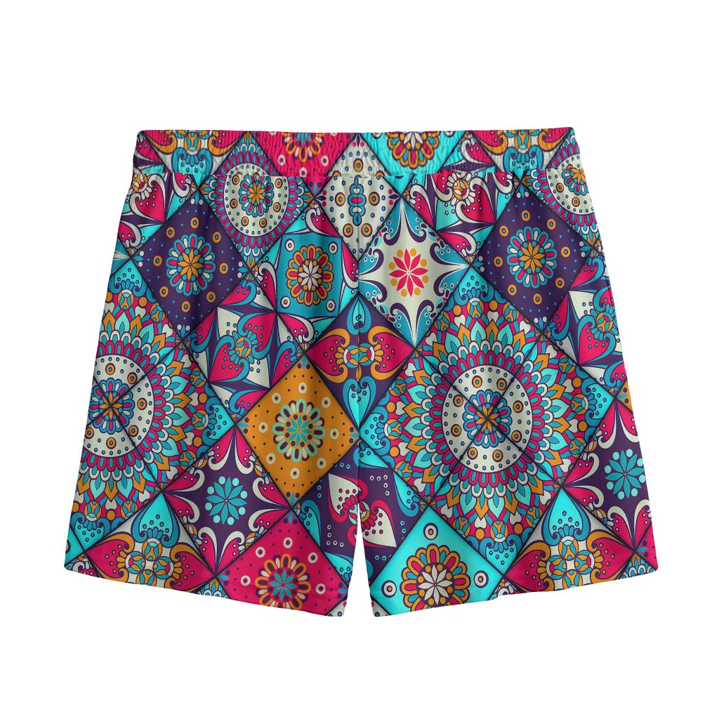 Bohemian Indian Mandala Patchwork Print Mesh Shorts
