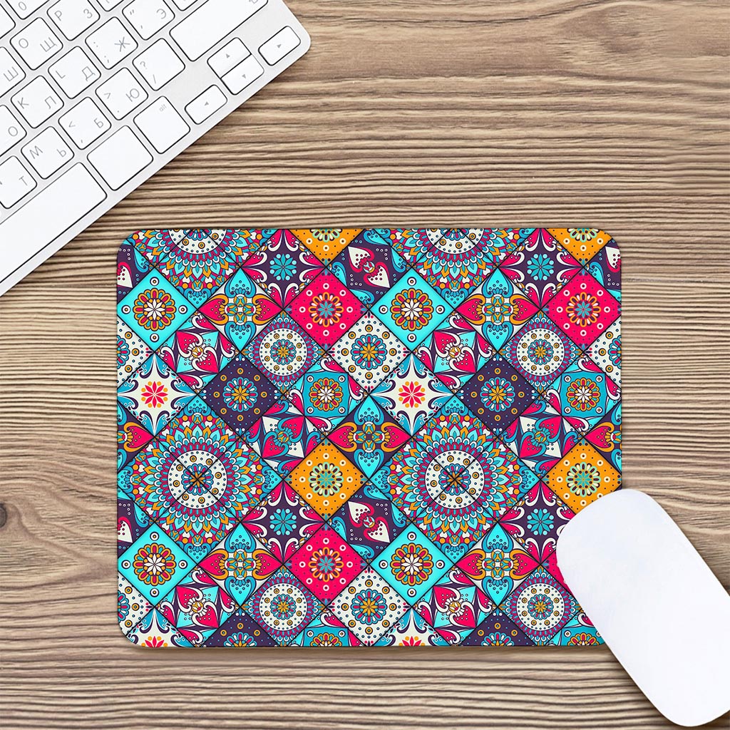 Bohemian Indian Mandala Patchwork Print Mouse Pad