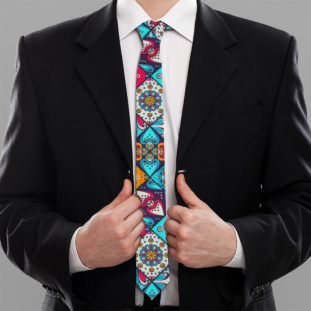Bohemian Indian Mandala Patchwork Print Necktie