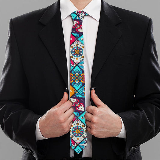 Bohemian Indian Mandala Patchwork Print Necktie