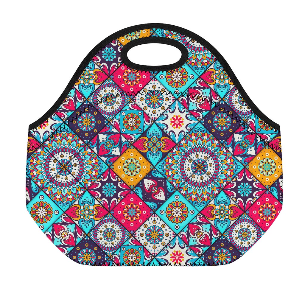 Bohemian Indian Mandala Patchwork Print Neoprene Lunch Bag