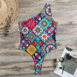 Bohemian Indian Mandala Patchwork Print One Shoulder Bodysuit