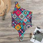 Bohemian Indian Mandala Patchwork Print One Shoulder Bodysuit