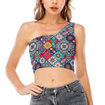 Bohemian Indian Mandala Patchwork Print One Shoulder Crop Top