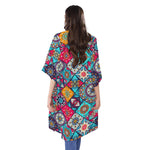 Bohemian Indian Mandala Patchwork Print Open Front Beach Cover Up